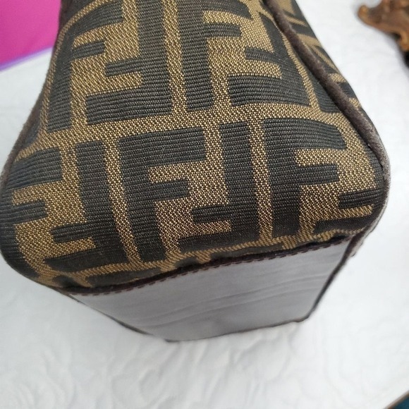 Fendi Zucca Small Boston Satchel Handbag Tobacco Brown Jacquard Purse Vtg - Picture 16 of 16